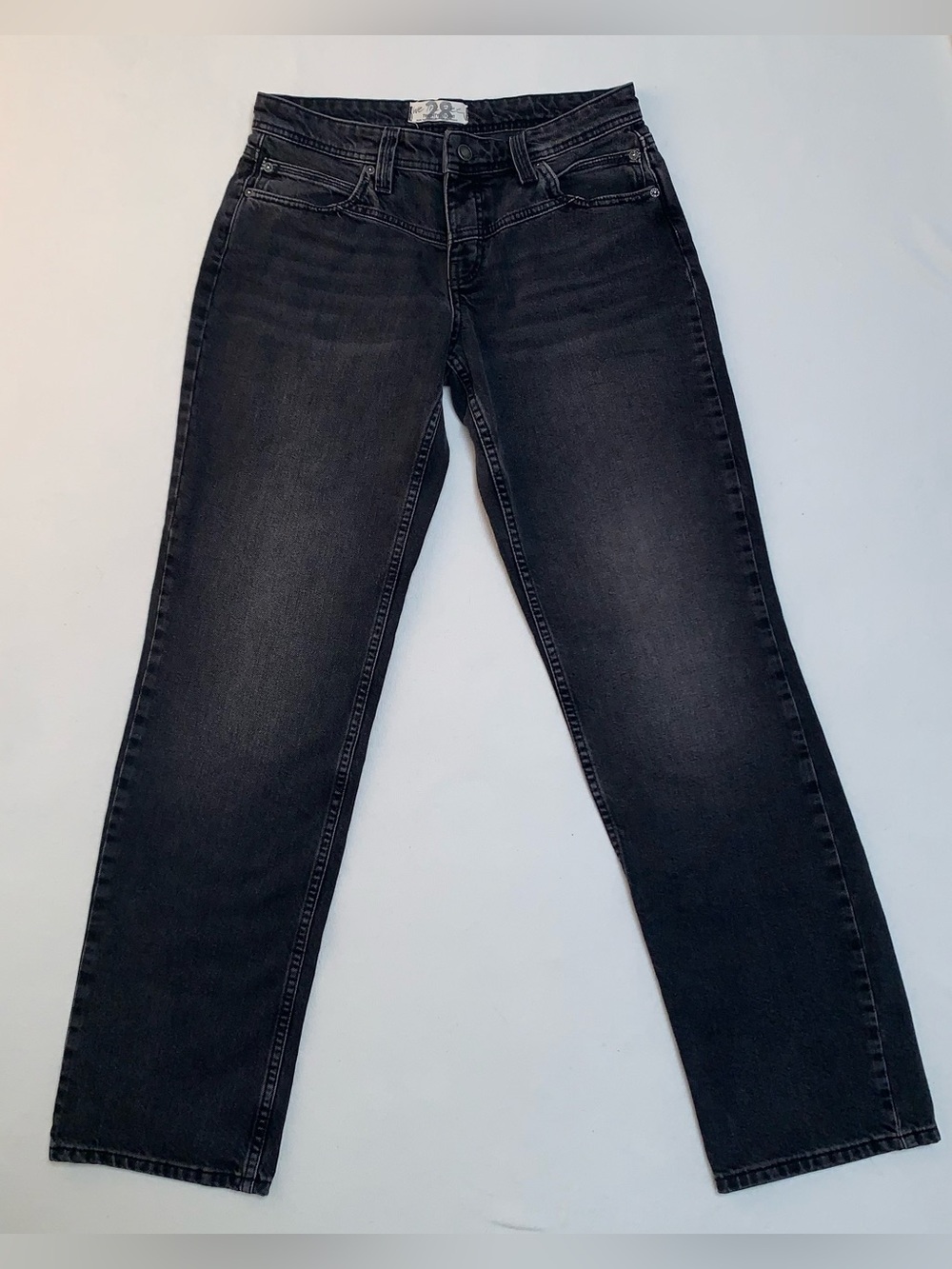 Free People WE THE FREE Black Low Rise Boyfriend Button Fly Straight Jeans 28